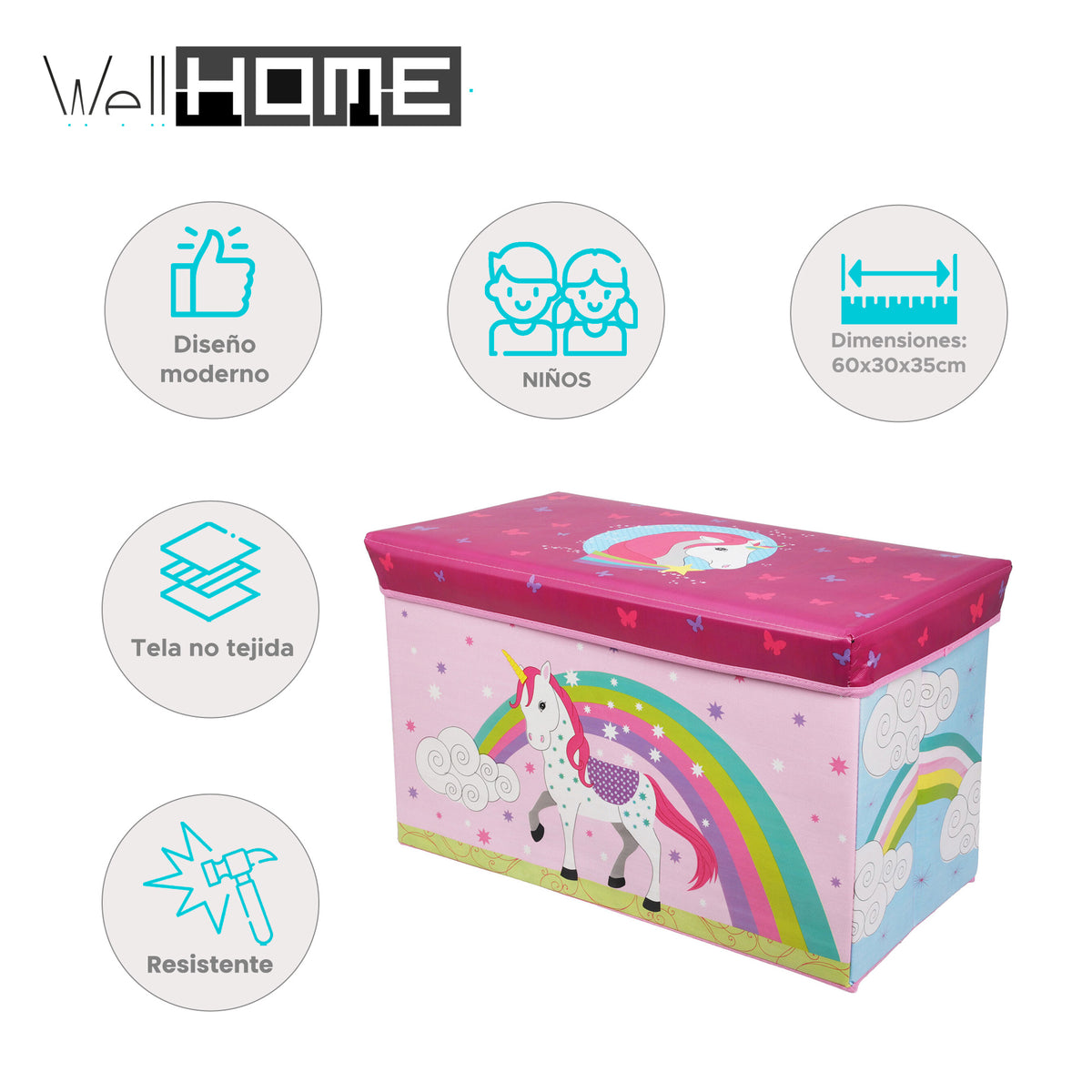 Caja de almacenamiento MDF no tejido diseño unicornio 60x30x35cm (2)