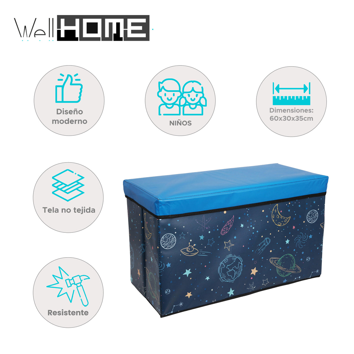 Caja de almacenamiento MDF no tejido diseño espacio 60x30x35cm (2)