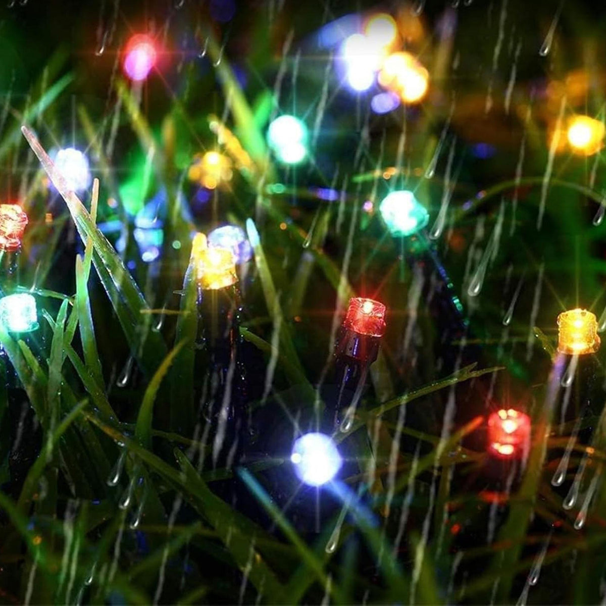 Cadena de luz LED solar multicolor 400 LEDs panel policristalino (6)