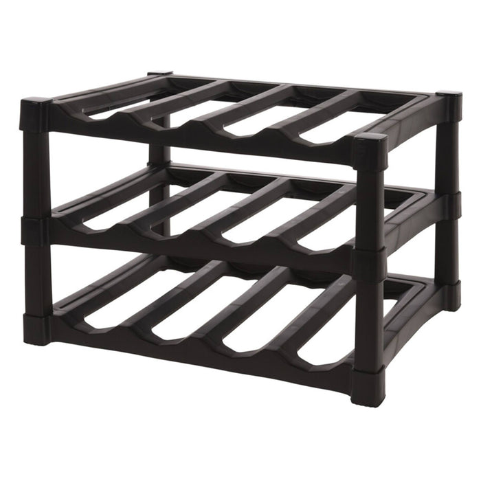 Botellero 3 capas apilables PP negro 12 botellas 39x30x25cm