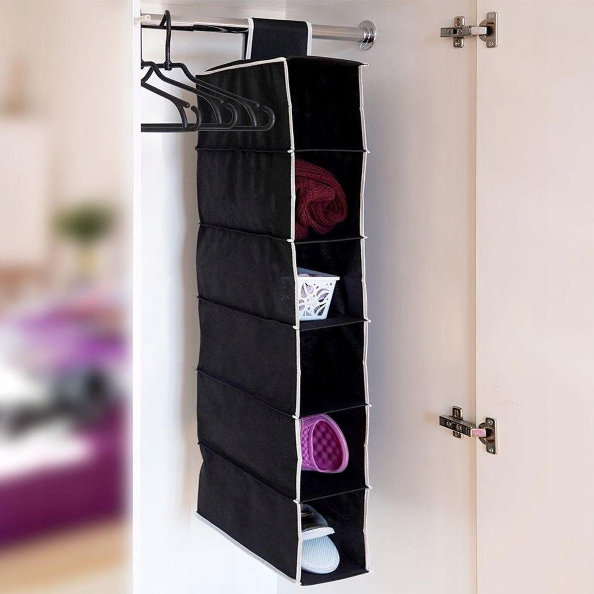 Organizador colgante 6 compartimentos negro 15x30x84cm (4)
