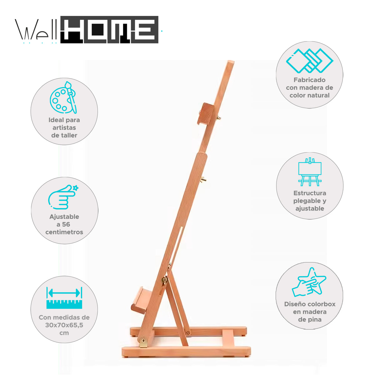 Caballete de madera ajustable plegable pino 30x7x65,5cm (2)