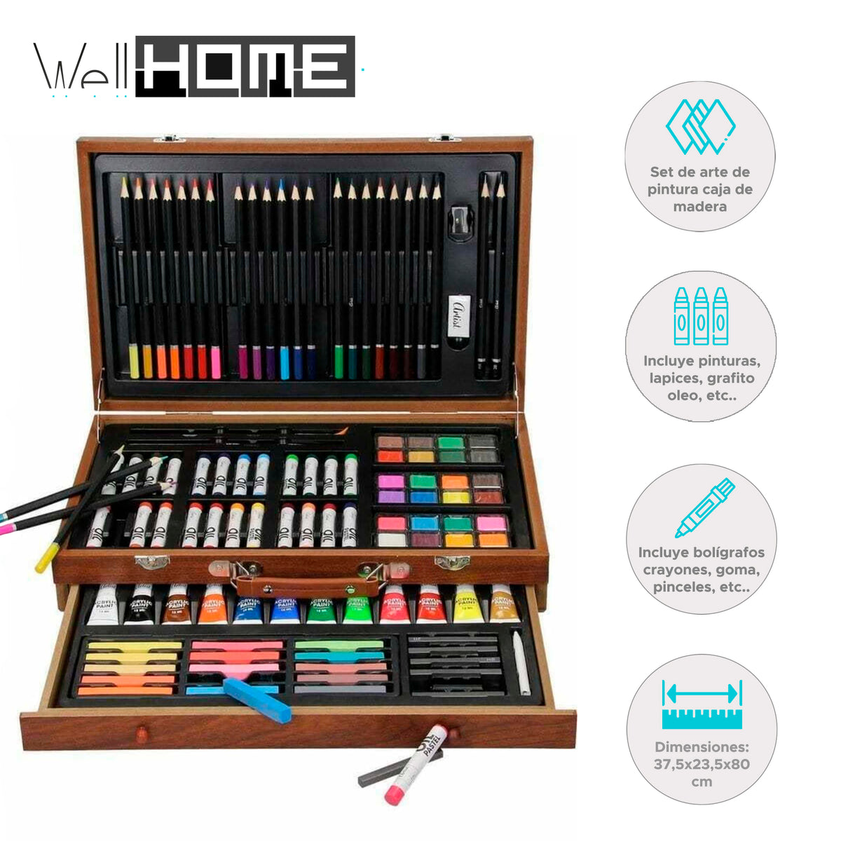 Set de arte pintura caja de madera 112 pzs 37,5x8x23,5cm (2)