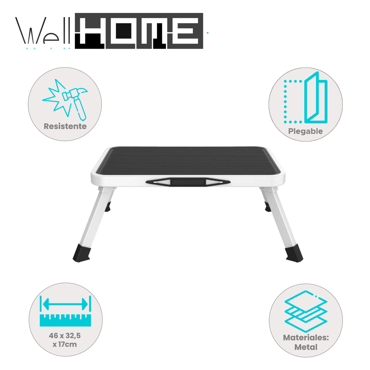 Taburete plegable 1 escalón metal antideslizante blanco (2)