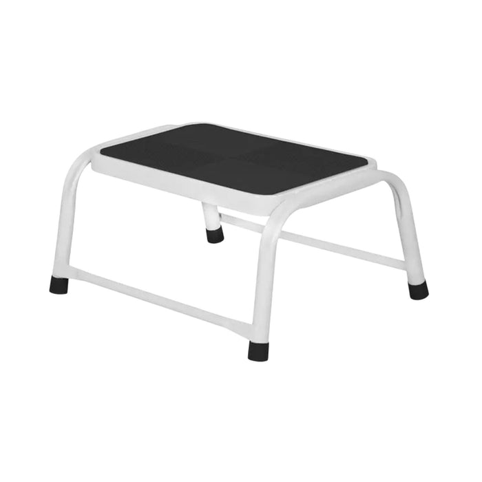 Taburete metálico de 1 escalón estructura fija blanco y negro