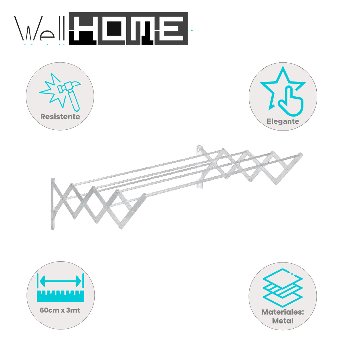 Tendedero extensible de pared metal 60x300cm (2)
