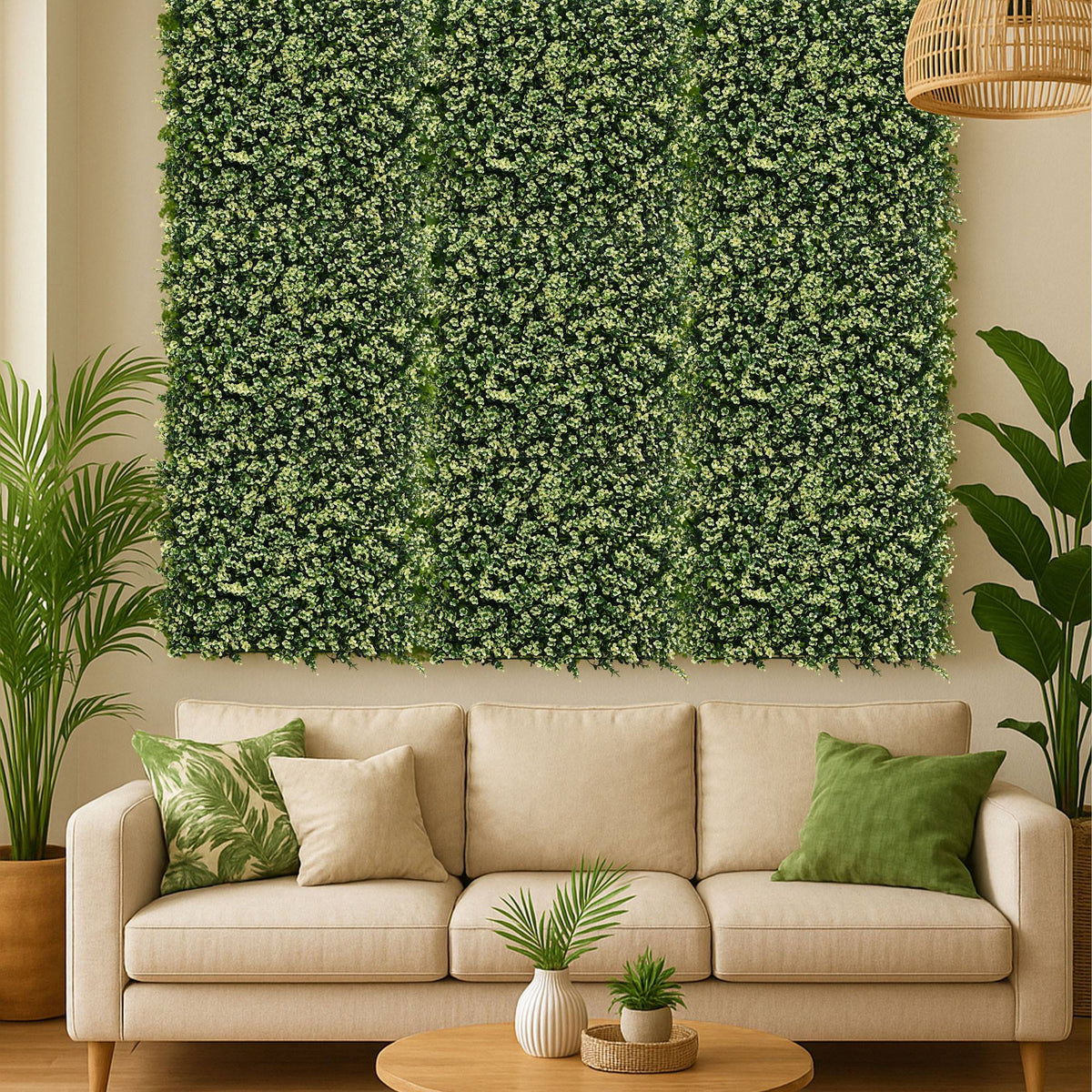 Panel jardín vertical artificial seto 100x100cm verde y blanco (5)