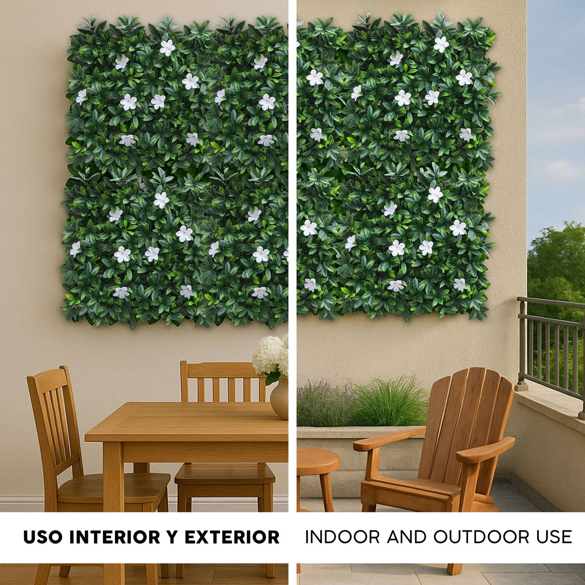 Panel jardín vertical artificial seto 100x100cm flores blancas (3)
