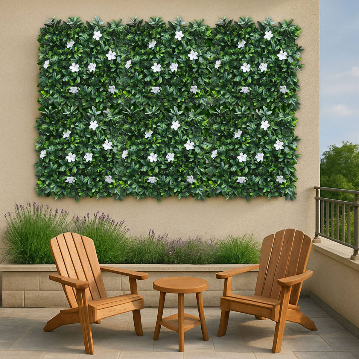 Panel jardín vertical artificial seto 100x100cm flores blancas (5)