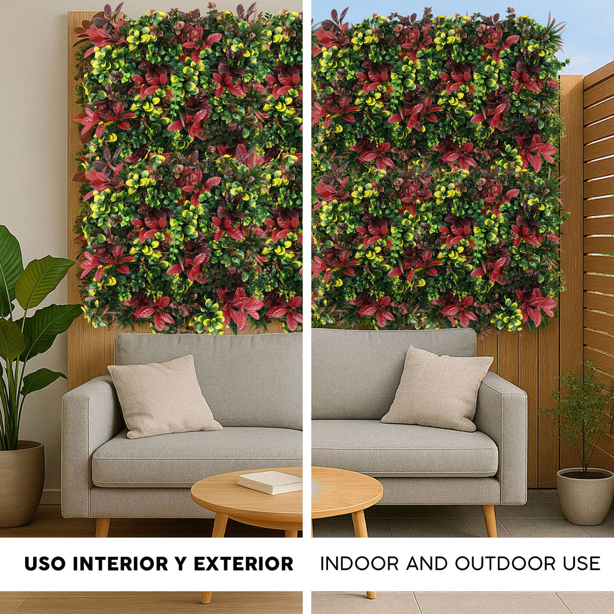 Panel jardín vertical artificial seto 100x100cm rojo y verde (3)