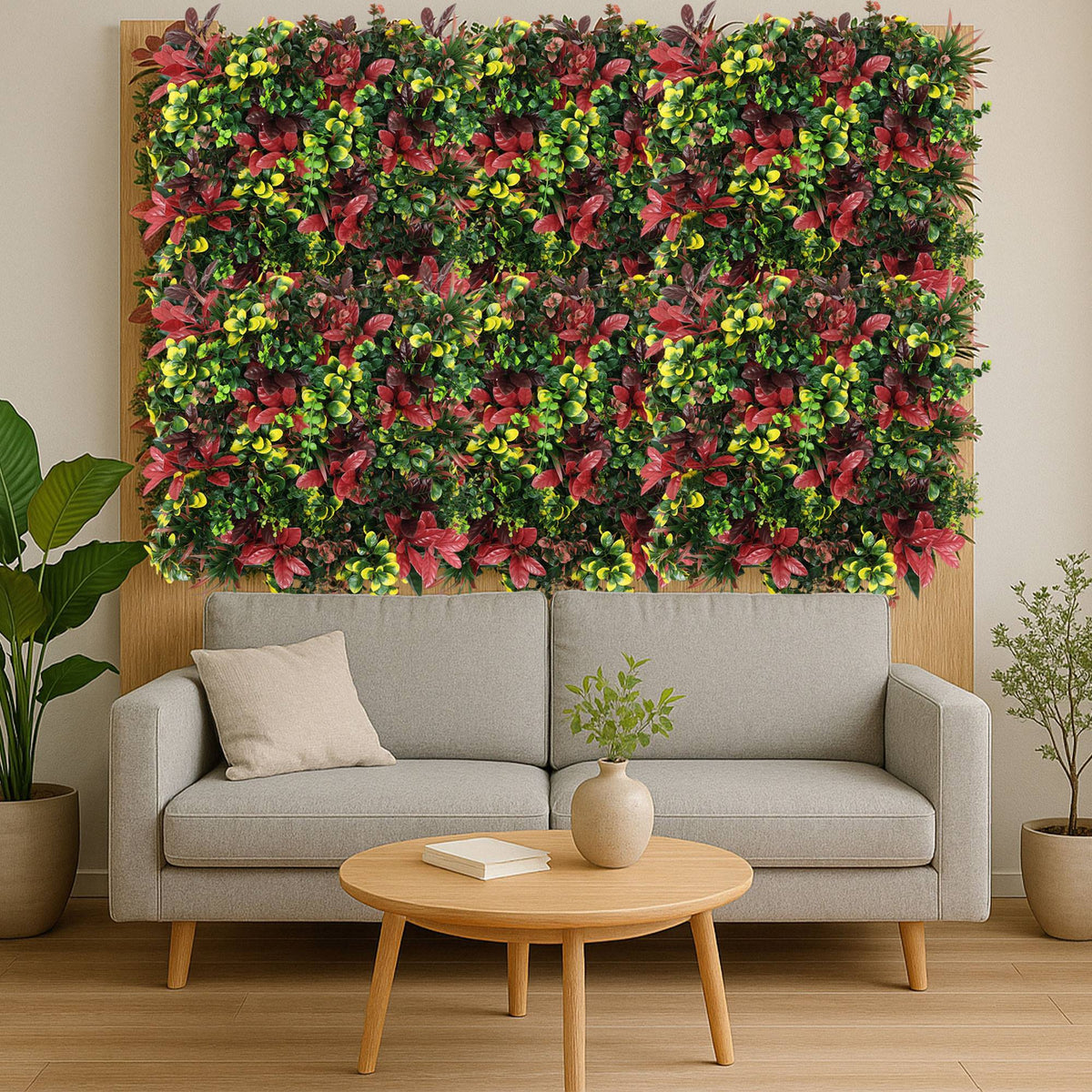 Panel jardín vertical artificial seto 100x100cm rojo y verde (4)