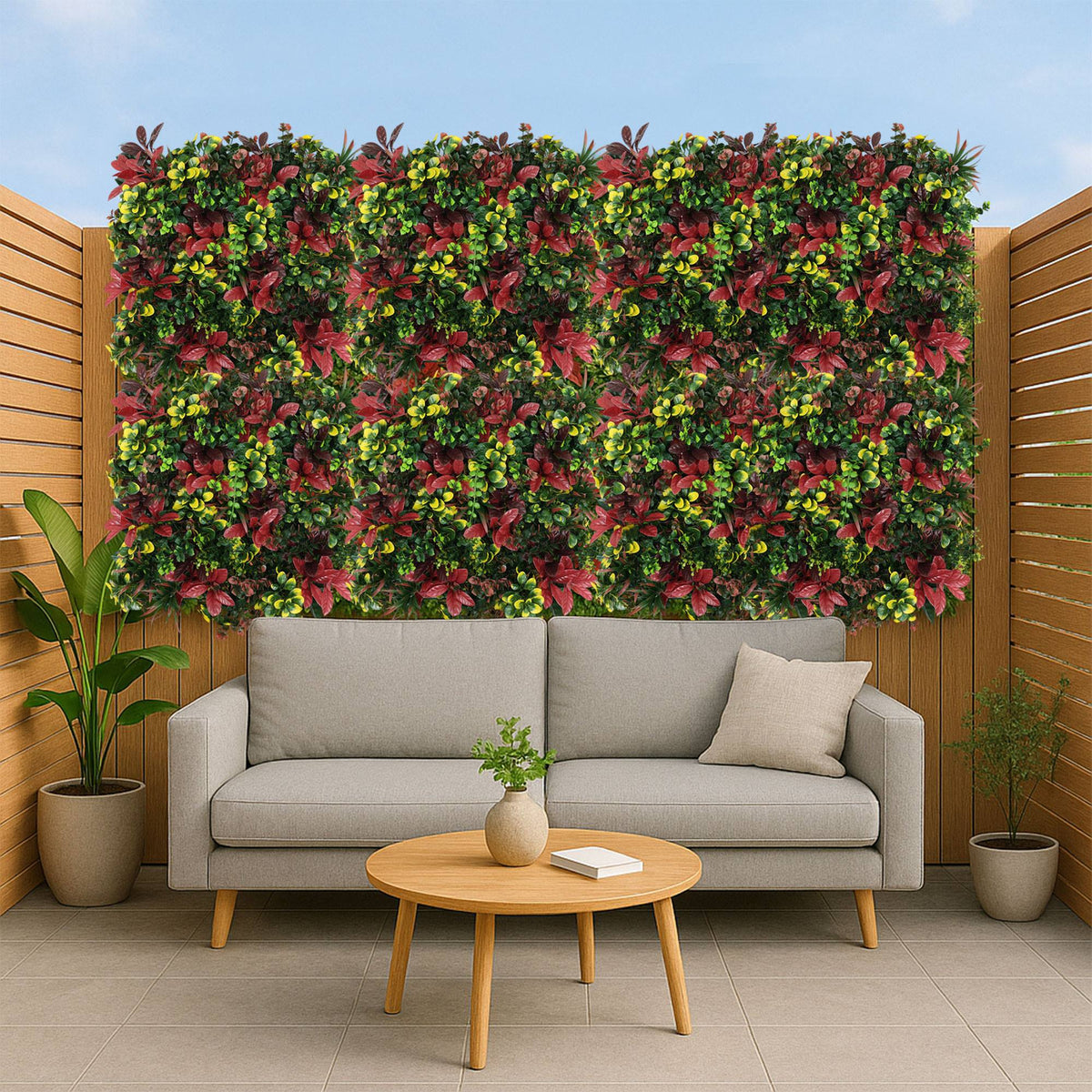 Panel jardín vertical artificial seto 100x100cm rojo y verde (5)