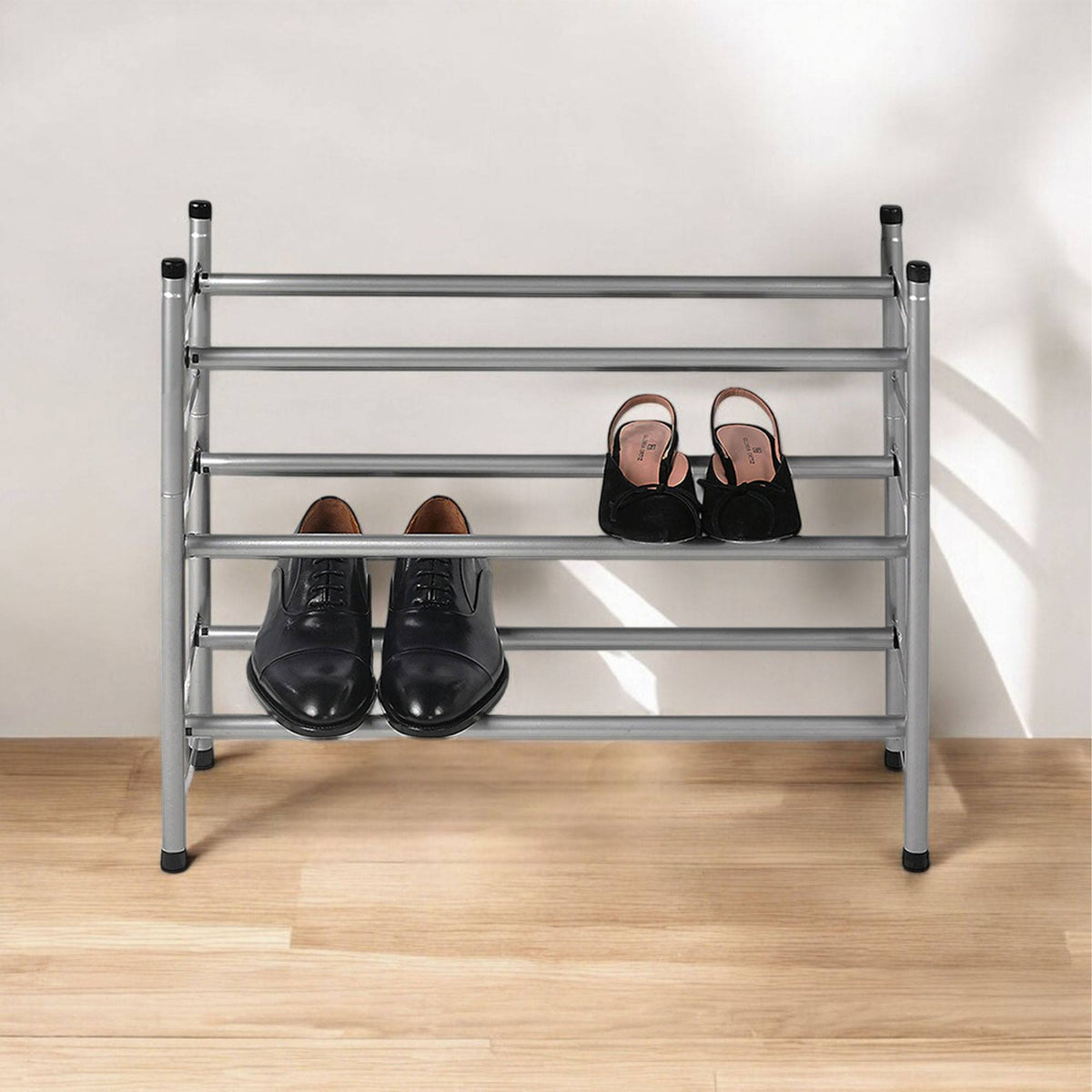 Zapatero extensible de hierro 3 baldas y pomos PP 23x61,5x50cm (4)