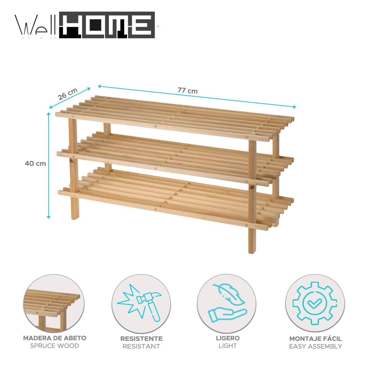 Zapatero de madera 3 baldas 77x26x40cm (2)