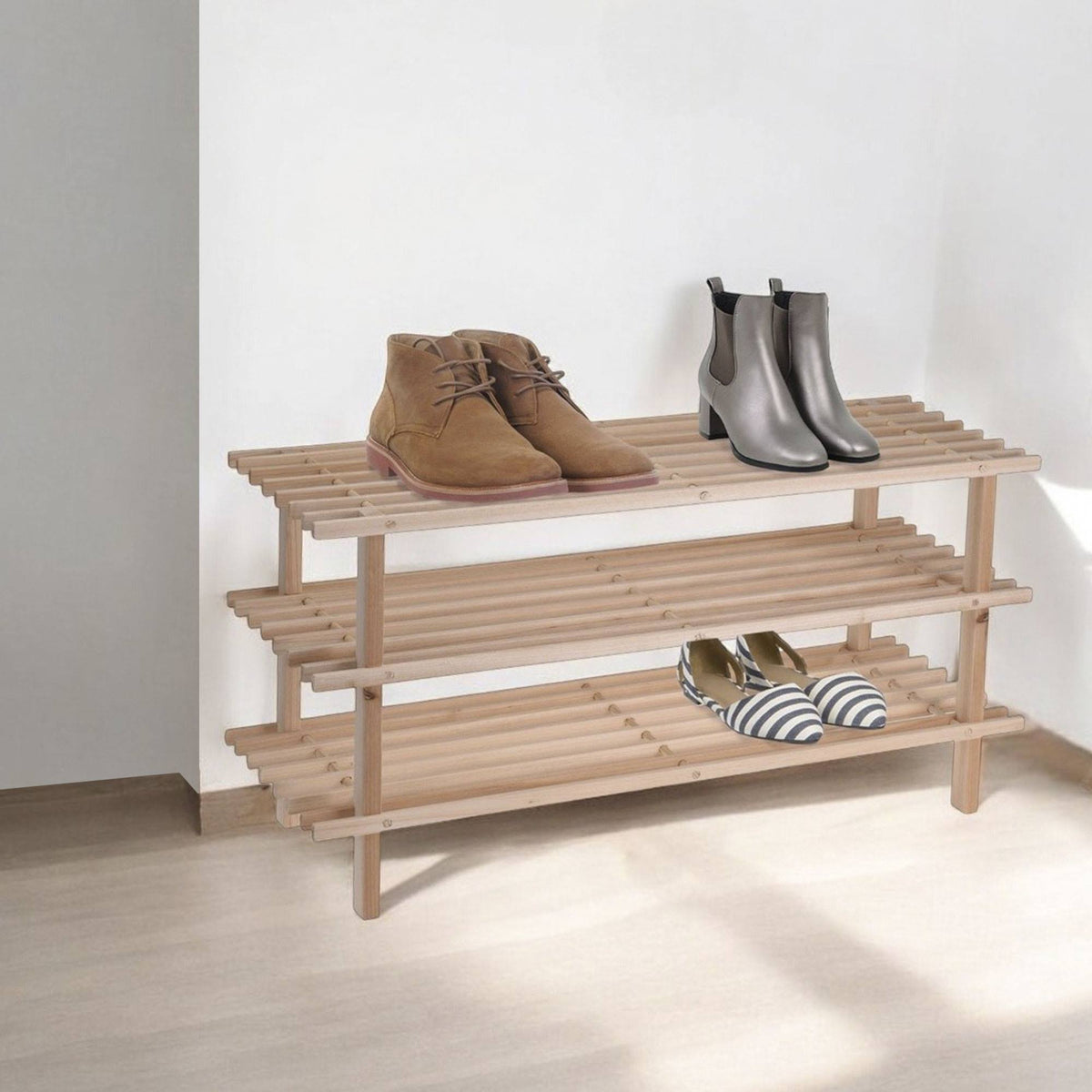 Zapatero de madera 3 baldas 77x26x40cm (4)