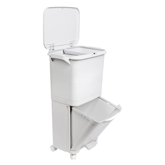Papelera reciclaje doble comp. pedal y ruedas blanco 38L