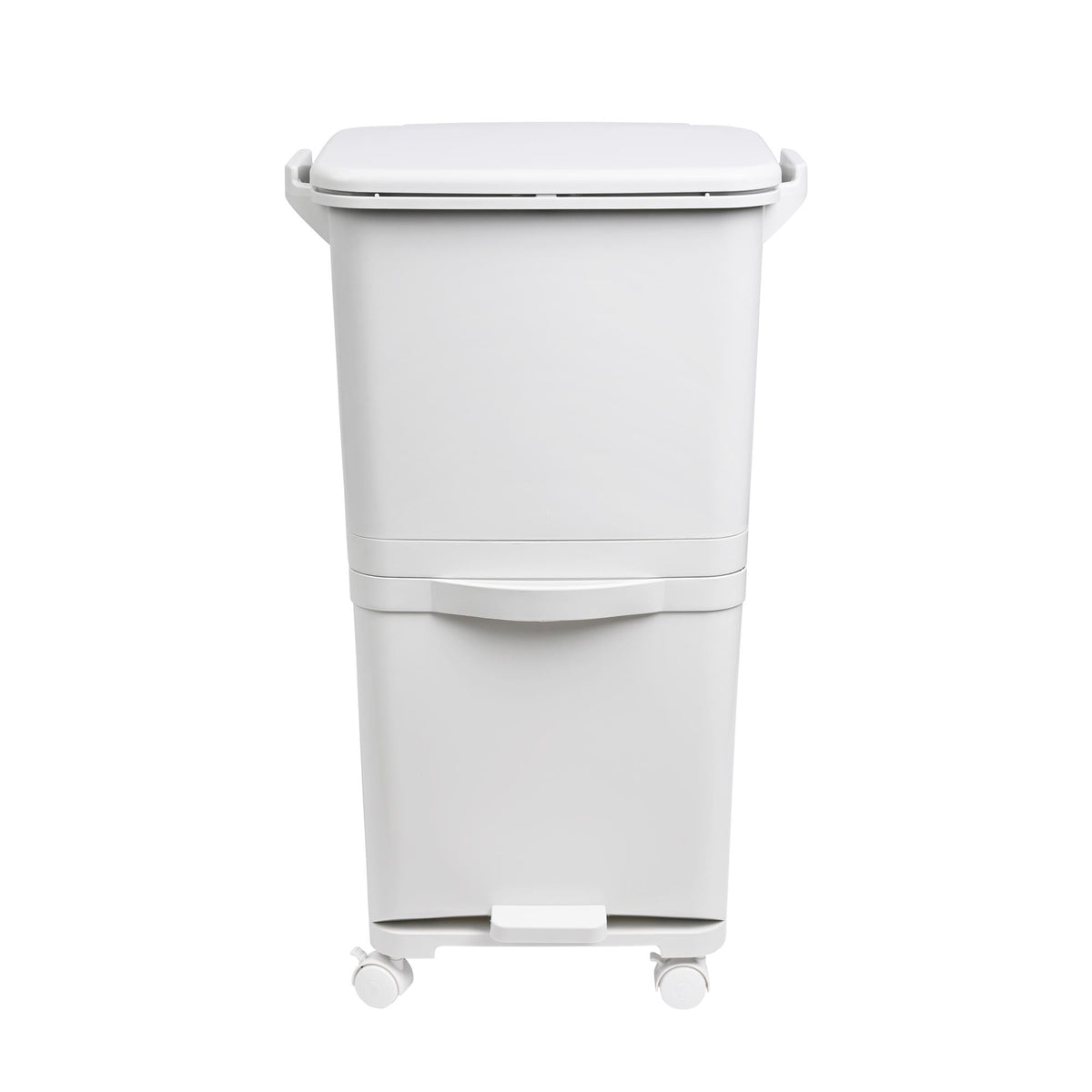 Papelera reciclaje doble comp. pedal y ruedas blanco 38L (4)