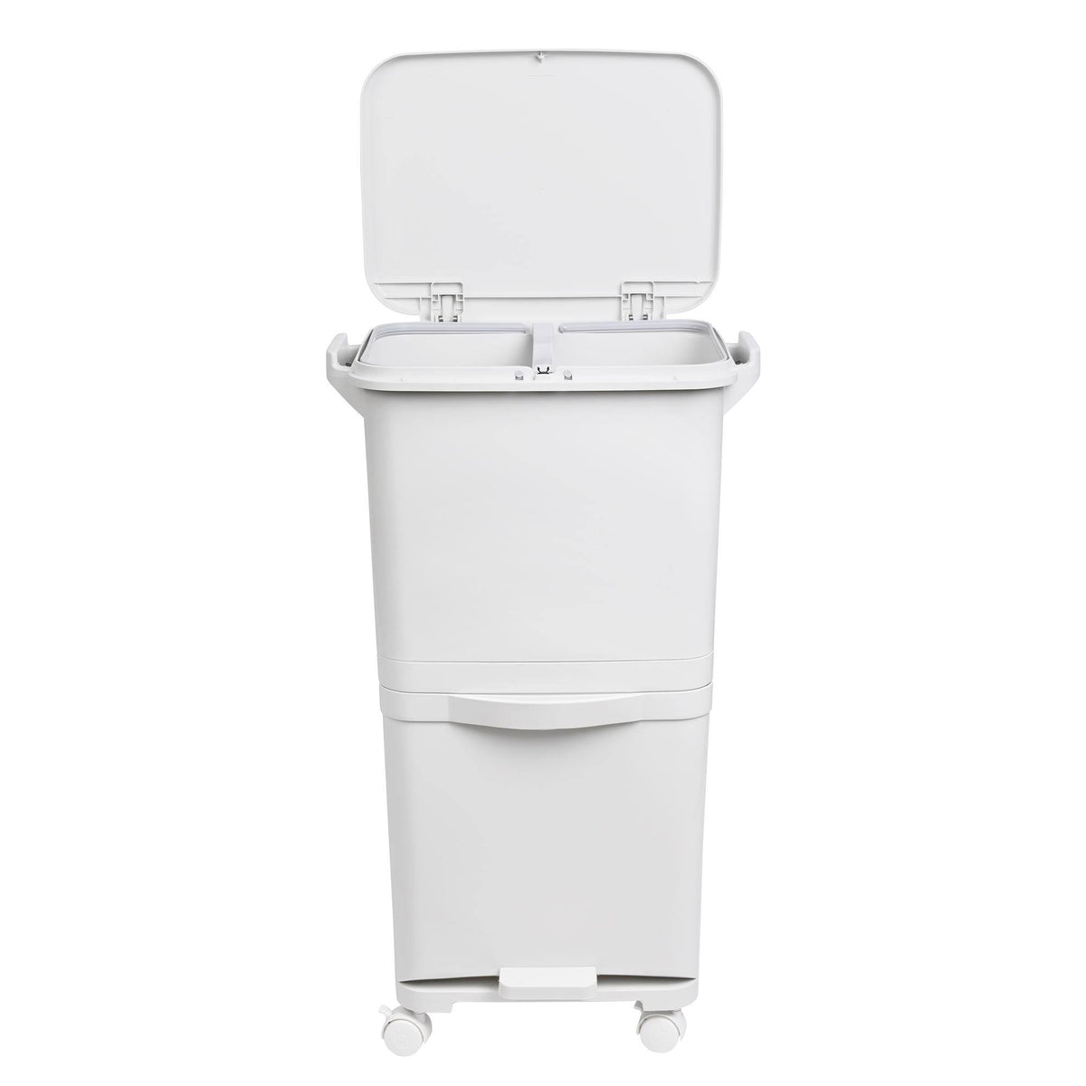 Papelera reciclaje doble comp. pedal y ruedas blanco 38L (7)