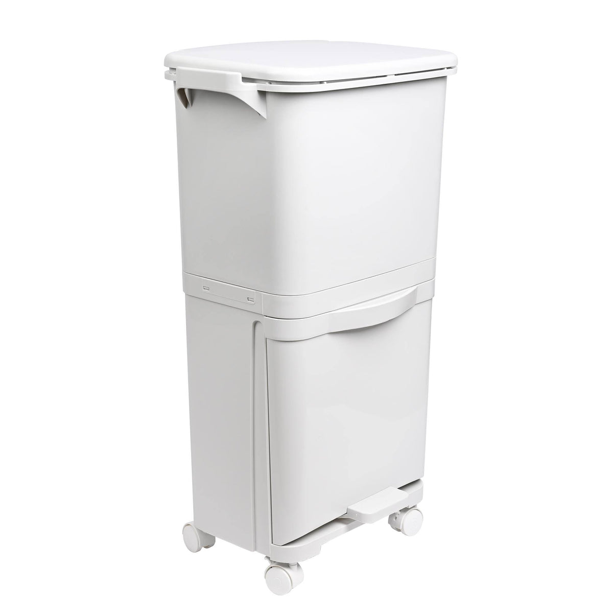 Papelera reciclaje doble comp. pedal y ruedas blanco 38L (9)