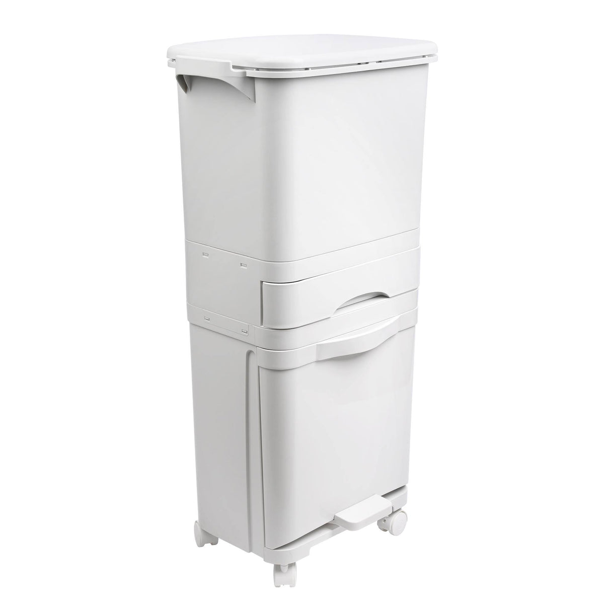 Papelera reciclaje triple comp. pedal y ruedas blanco 42L (9)