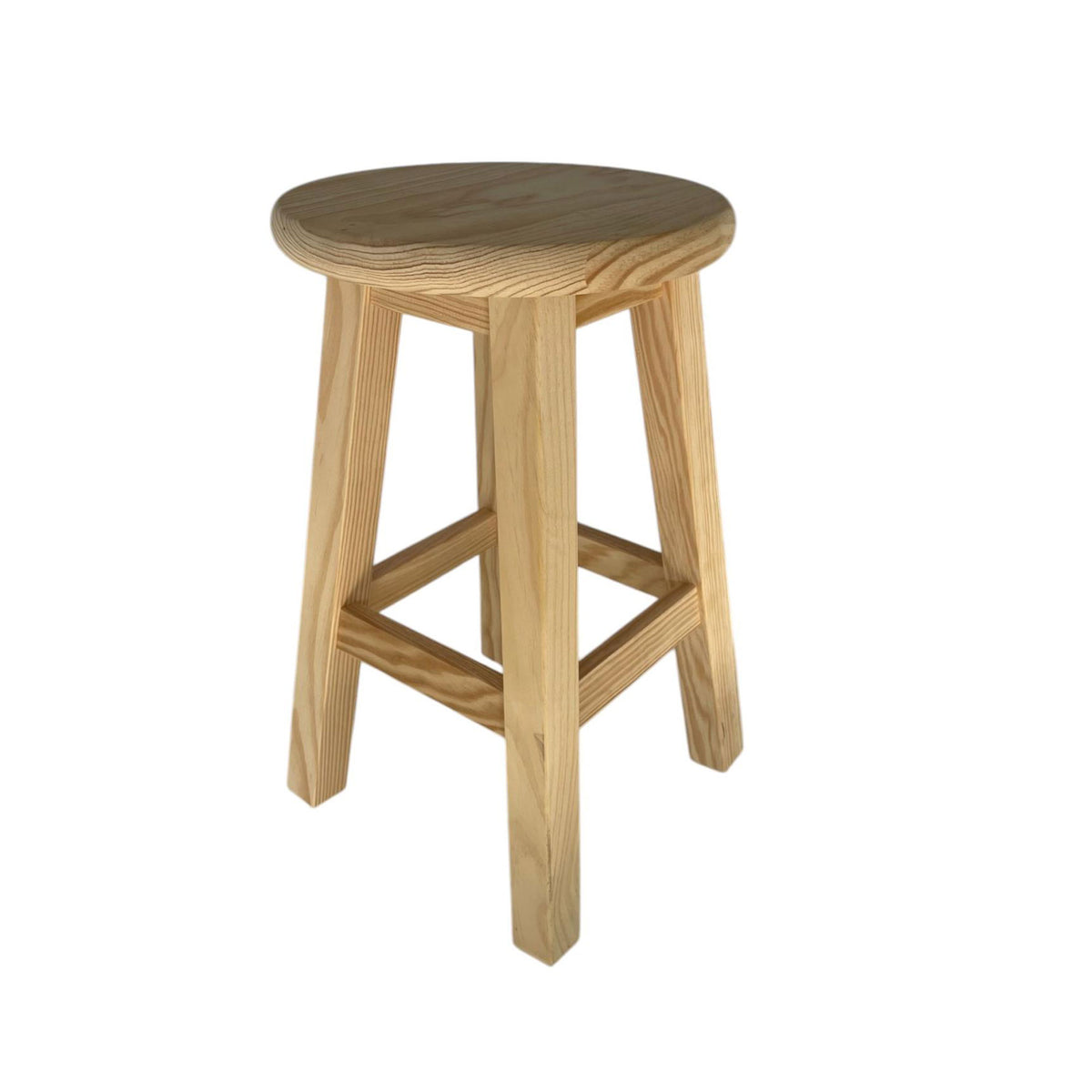 Taburete de madera maciza redondo color natural 29x29x50cm
