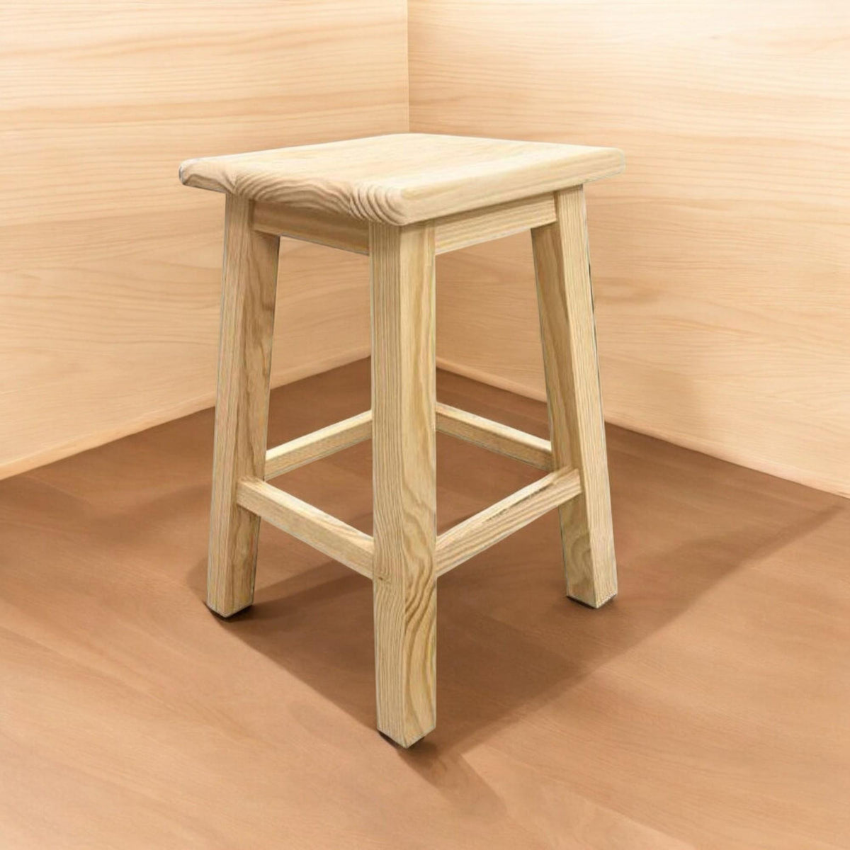 Taburete de madera maciza cuadrado color natural 31x31x50cm (3)