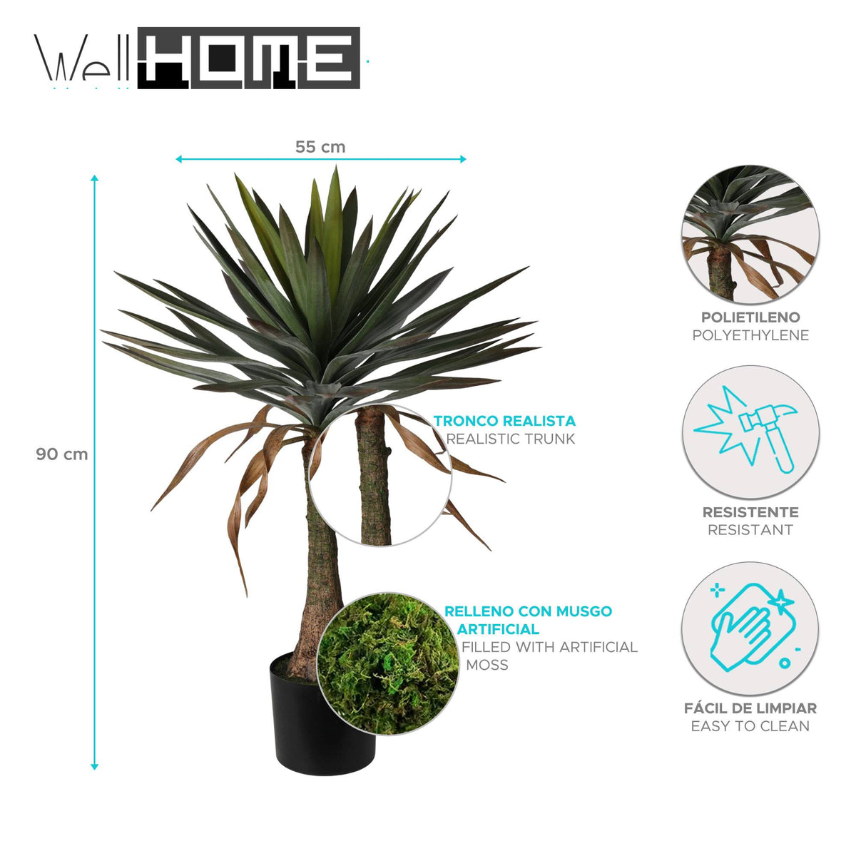 Planta de yuca artificial en maceta H.90cm (2)