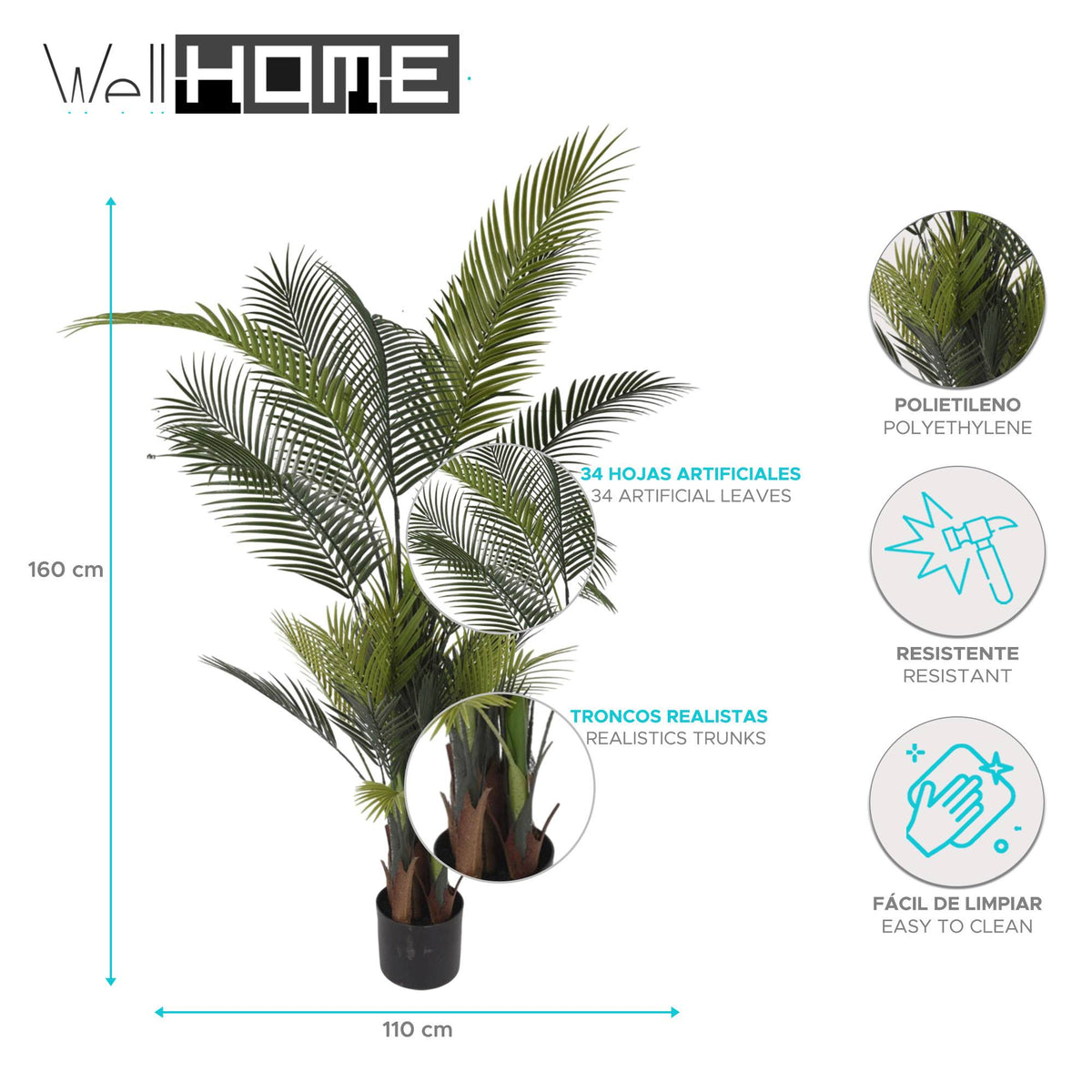 Palmera artificial 34 hojas en maceta 110x100x160cm (2)