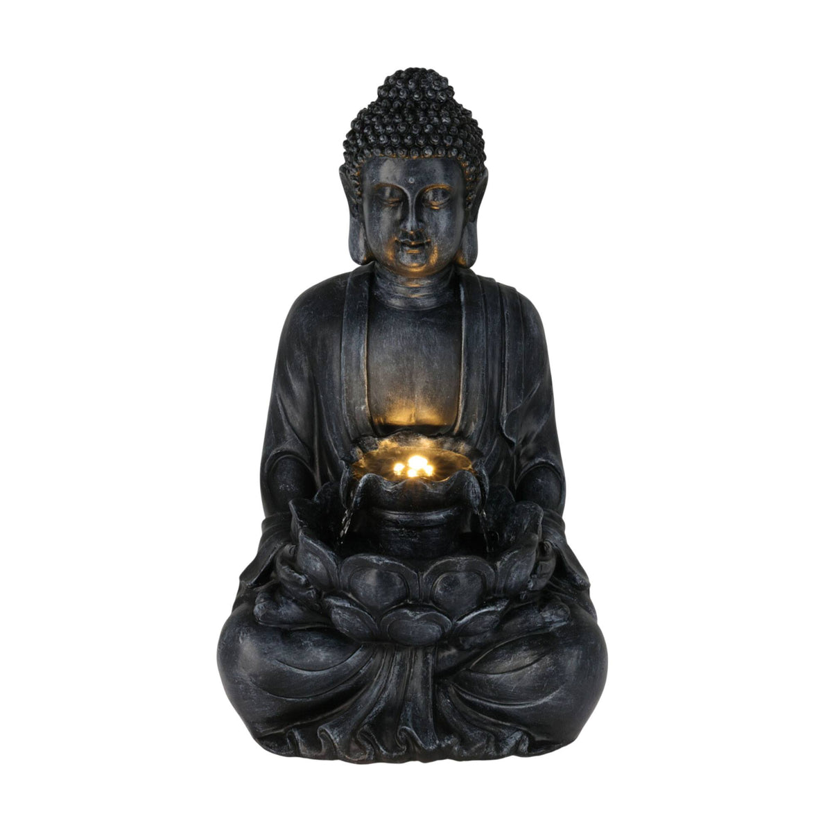 Fuente Buda LED color negro para exterior 28,5x24,5x48cm