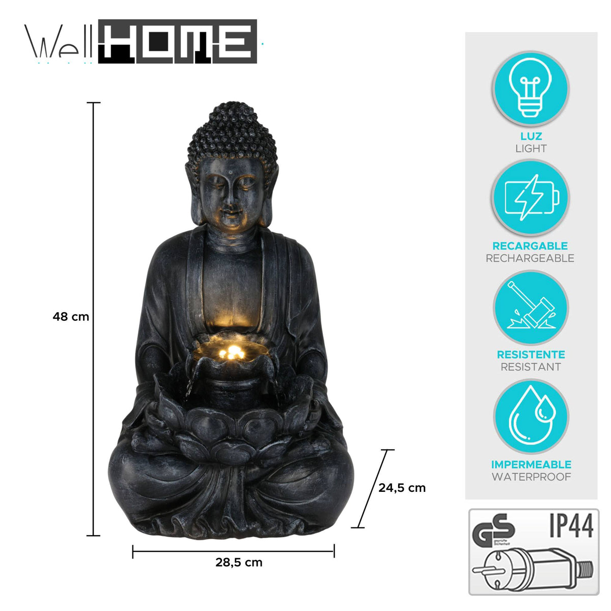 Fuente Buda LED color negro para exterior 28,5x24,5x48cm (2)