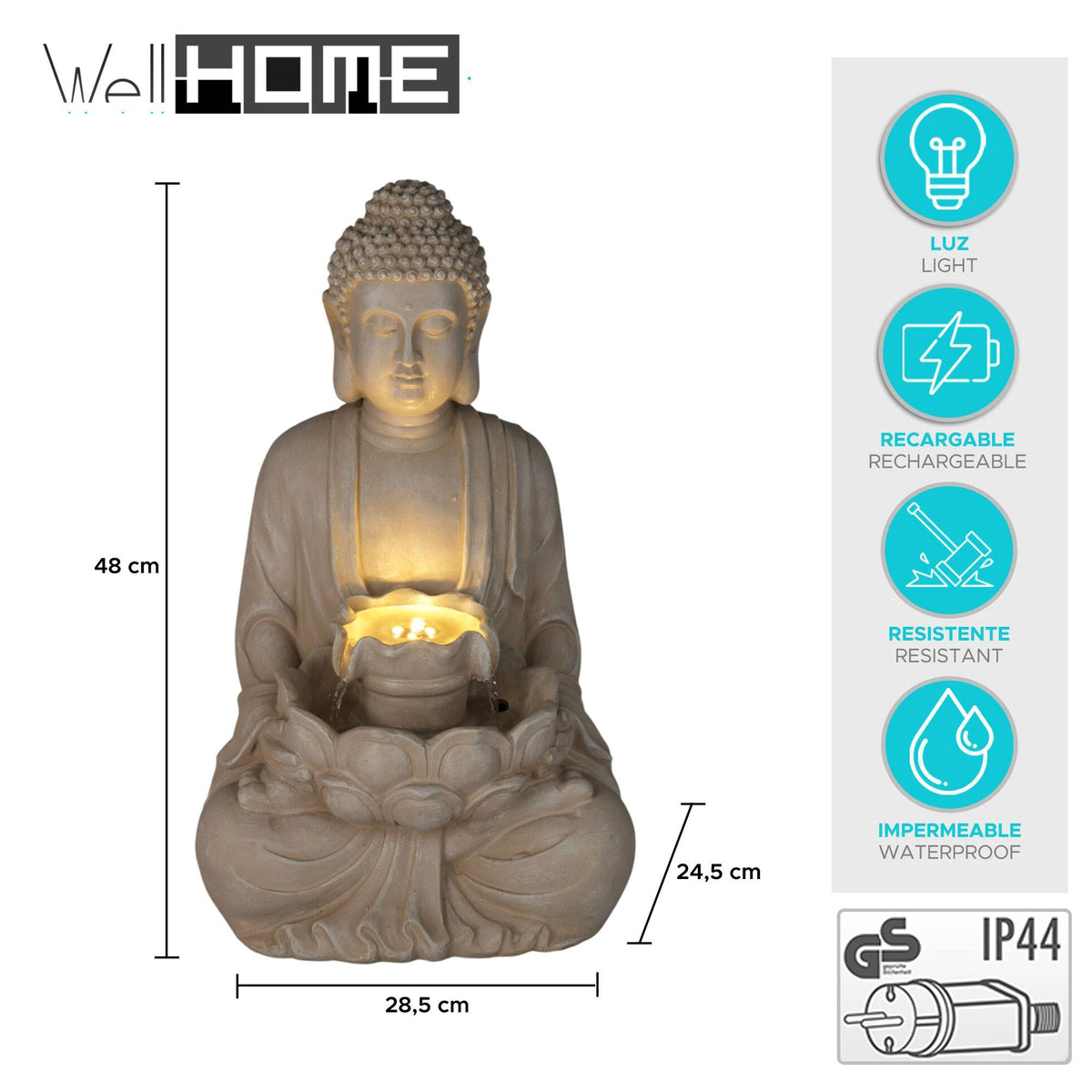 Fuente Buda LED color arena para exterior 28,5x24,5x48cm (2)