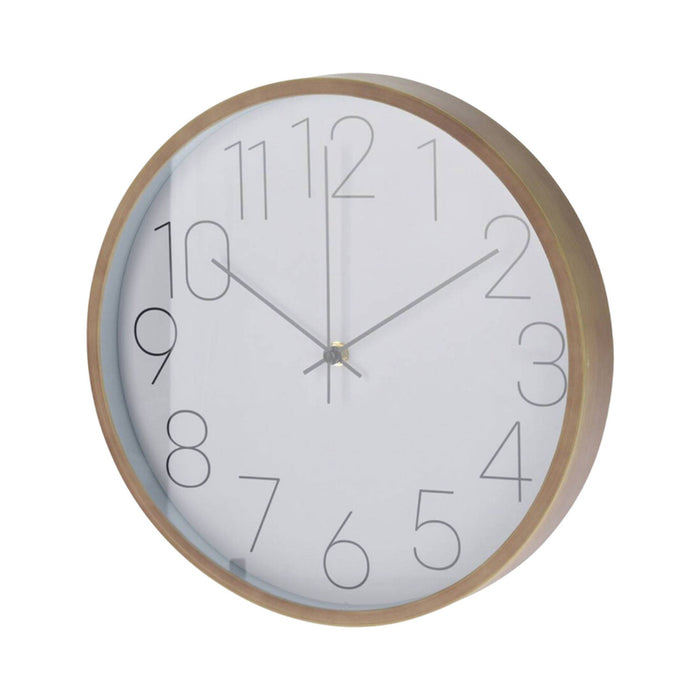 Reloj de pared moderno borde aspecto madera esfera blanca Ø30,5cm