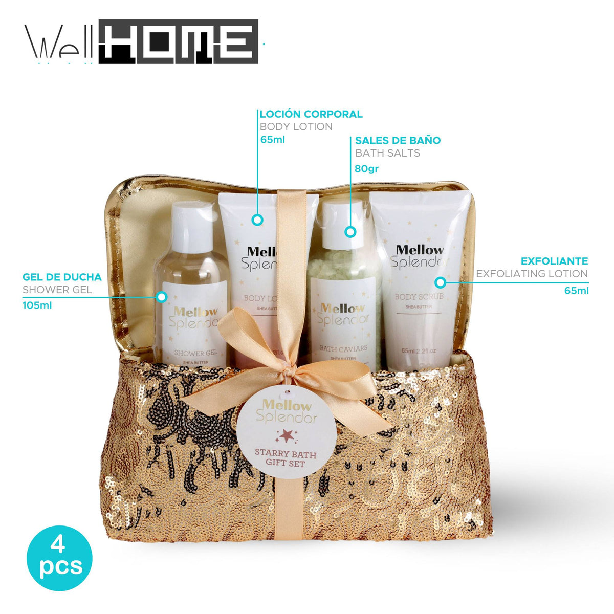 Set de regalo baño 4 pzs: gel ducha, sales, loción y exfoliante (2)