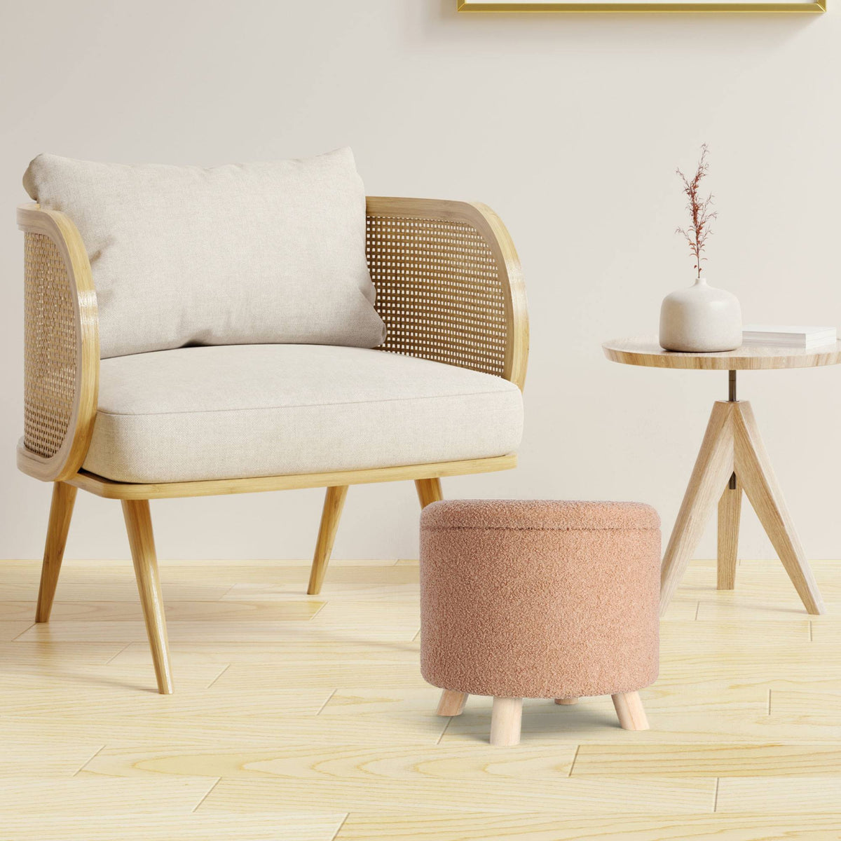 Taburete de almacenamiento poliéster 18L Ø40x37cm color beige (3)