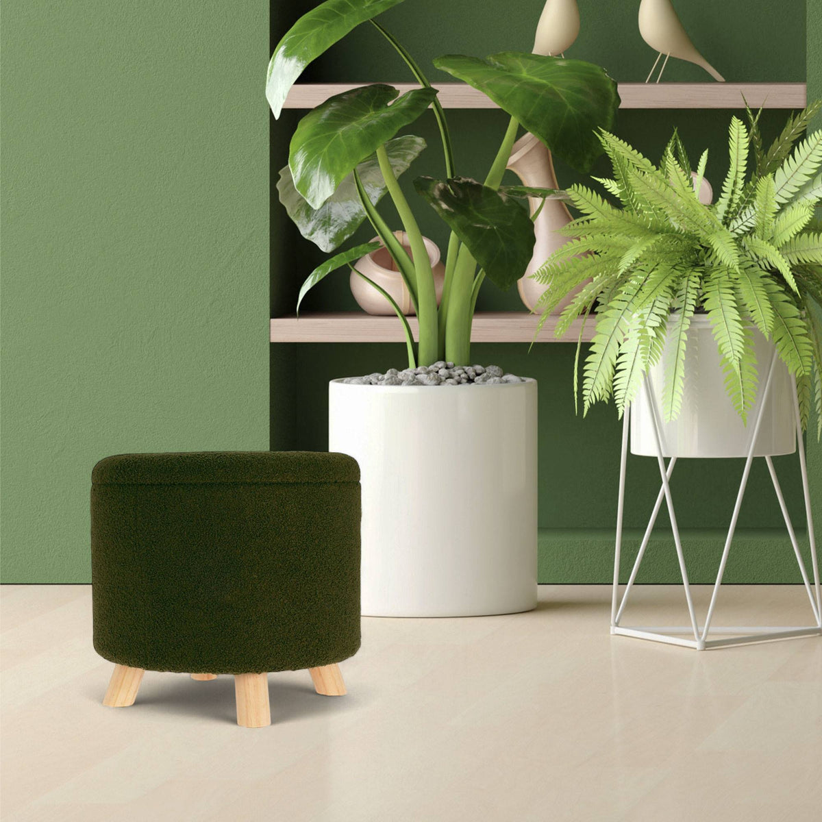 Taburete de almacenamiento poliéster 18L Ø40x37cm color verde (3)