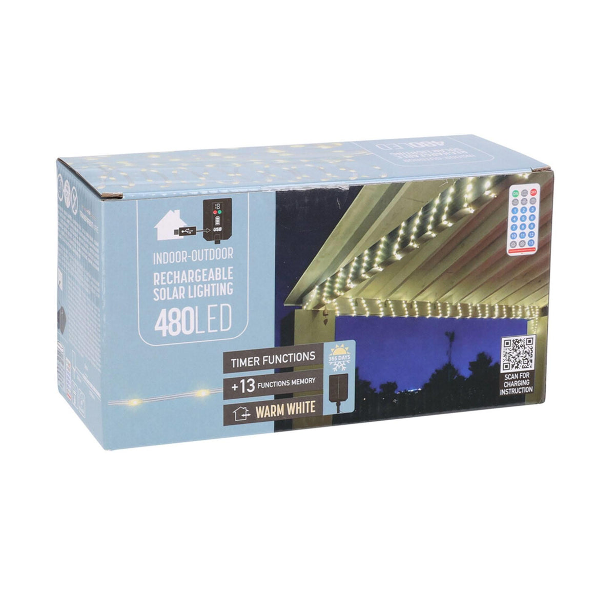 Cadena luces solares 480 LED blanco cálido con mando a distancia (7)