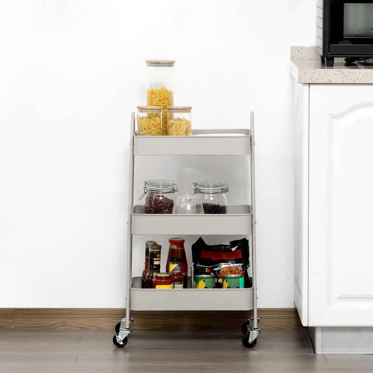 Carro de cocina Rolling taupe 3 cestas y ruedas 44x31,5x79,5cm (4)