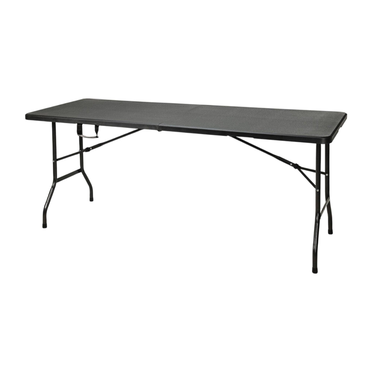 Mesa plegable negra con mecanismo bloqueo automático 180x70x74cm