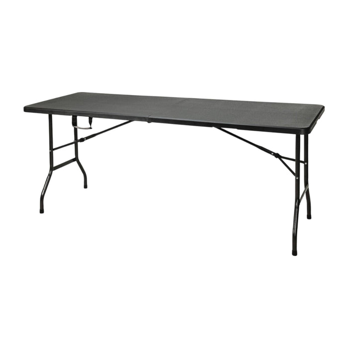 Mesa plegable negra con mecanismo bloqueo automático 180x70x74cm