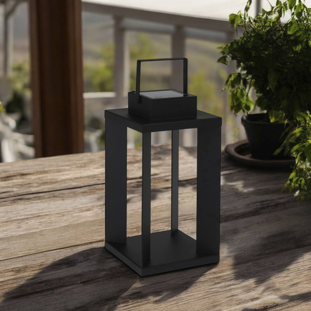 Linterna solar de metal negro 25 LED blanco cálido 22x22x42cm (3)