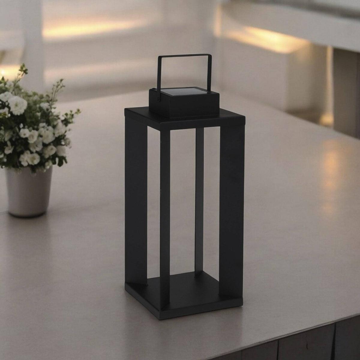Linterna solar de metal negro 25 LED blanco cálido 22x22x51cm (3)