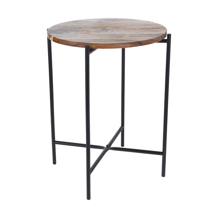 Mesa auxiliar madera de acacia con estructura metálica 40x48cm