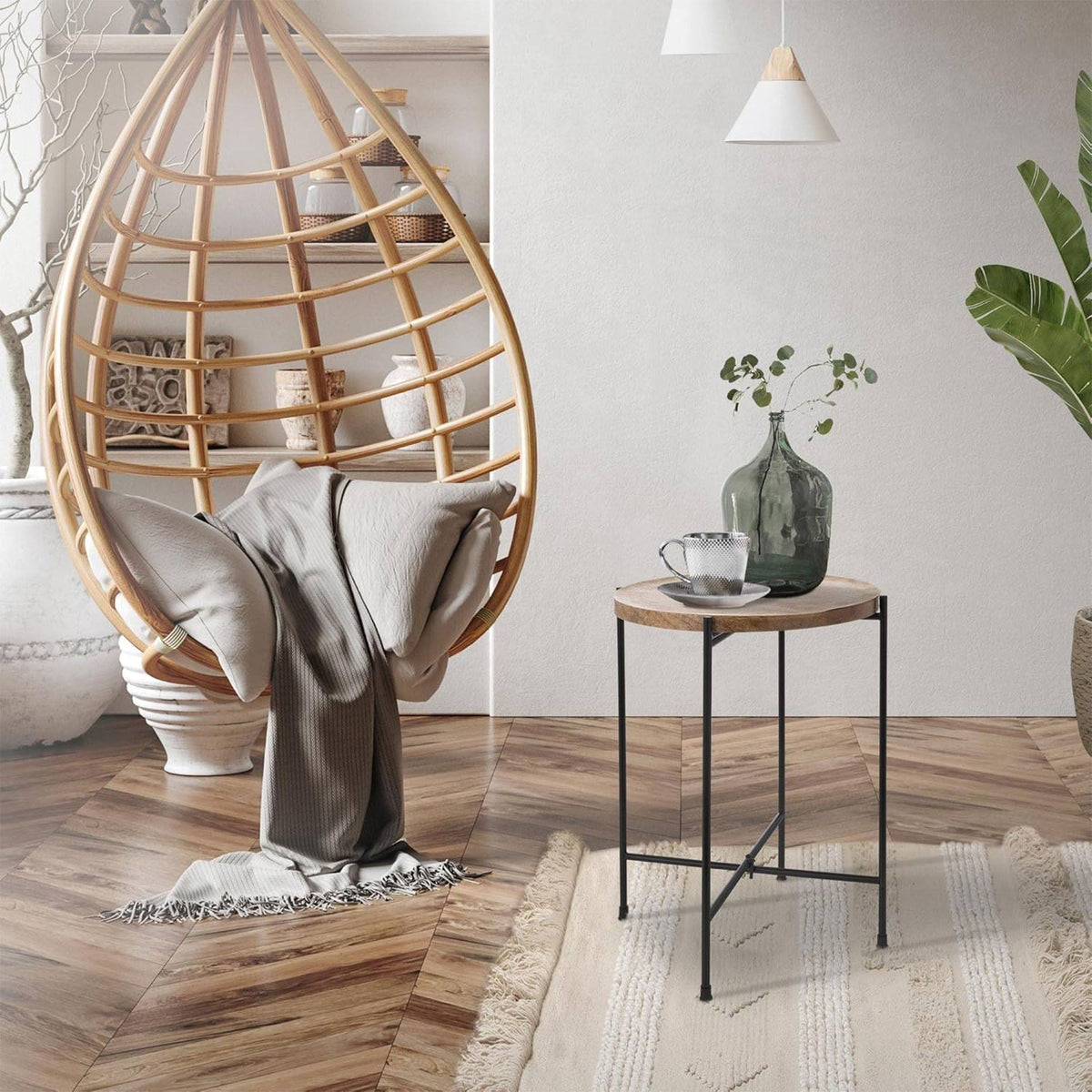 Mesa auxiliar madera de acacia con estructura metálica 40x48cm (4)