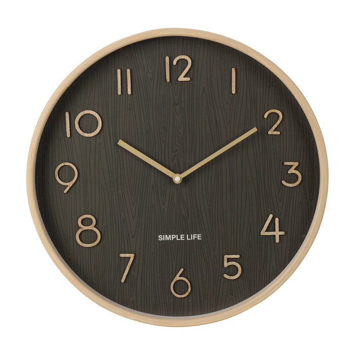 Reloj de pared de madera moderno marrón oscuro Ø38x5cm
