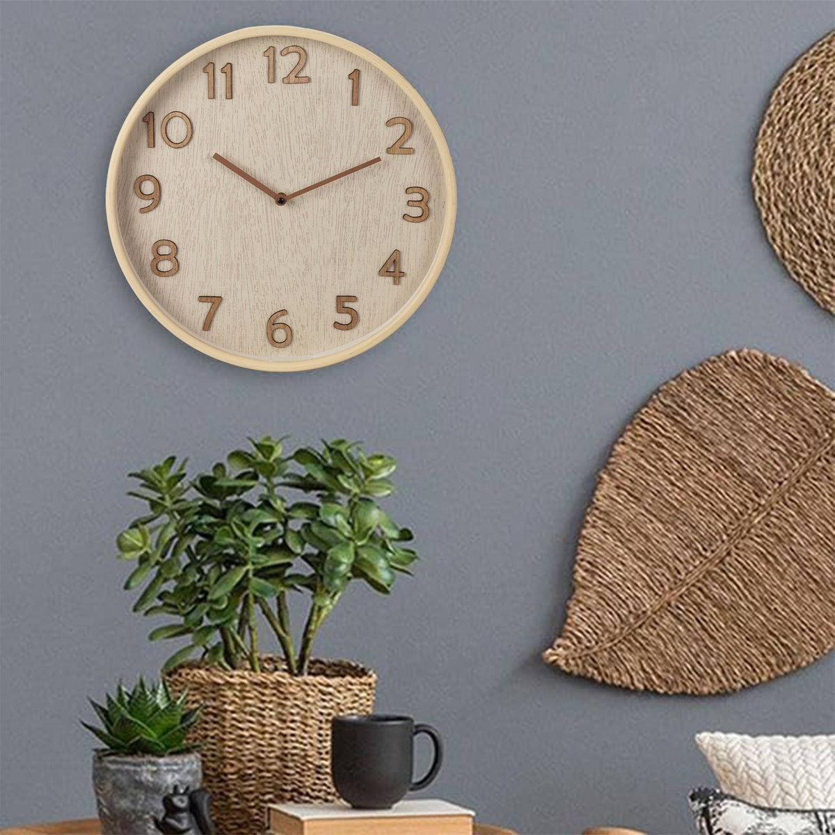 Reloj de pared de madera moderno marrón claro Ø38x5cm (4)