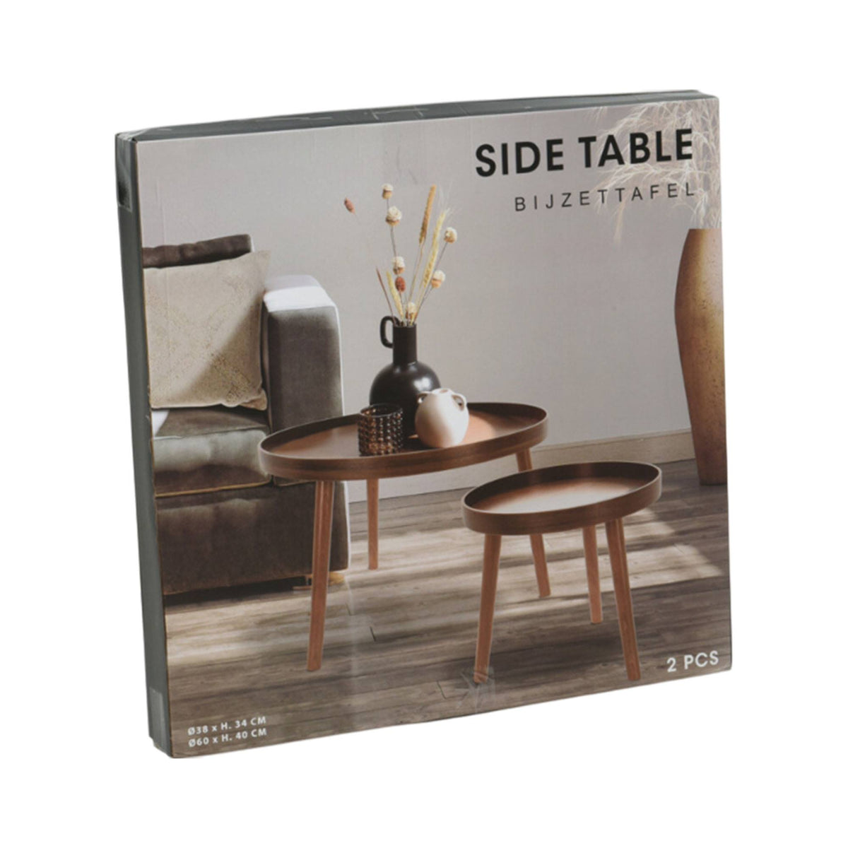Set 2 mesas auxiliares redondas 3 patas nogal oscuro Ø60 y Ø38cm (3)