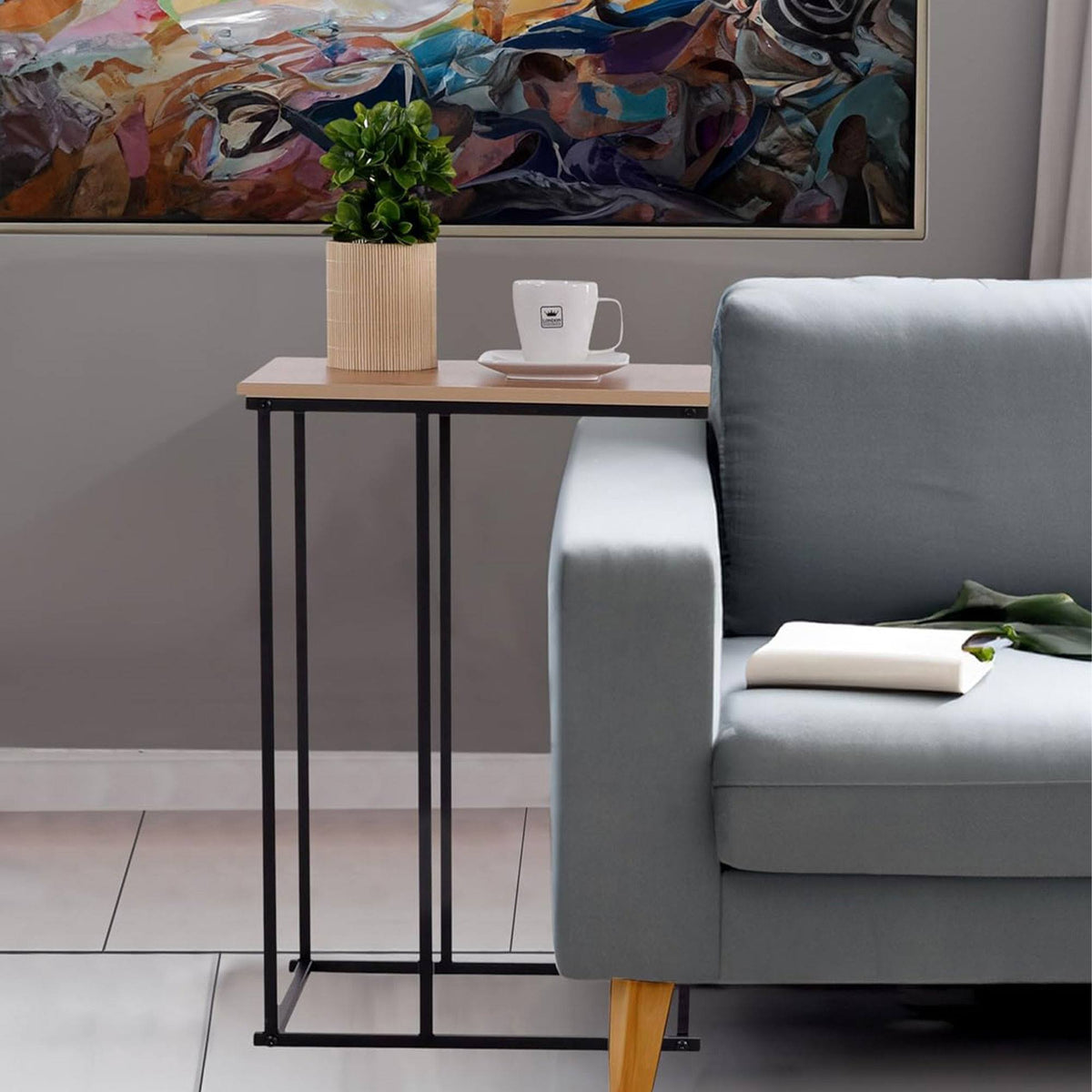 Mesa auxiliar de metal con tapa MDF melamina natural 40x26x58cm (4)