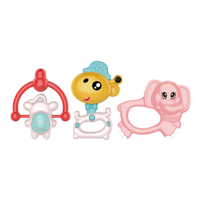 Set de sonajeros para bebés 3 pzs en bandeja diseño mascotas