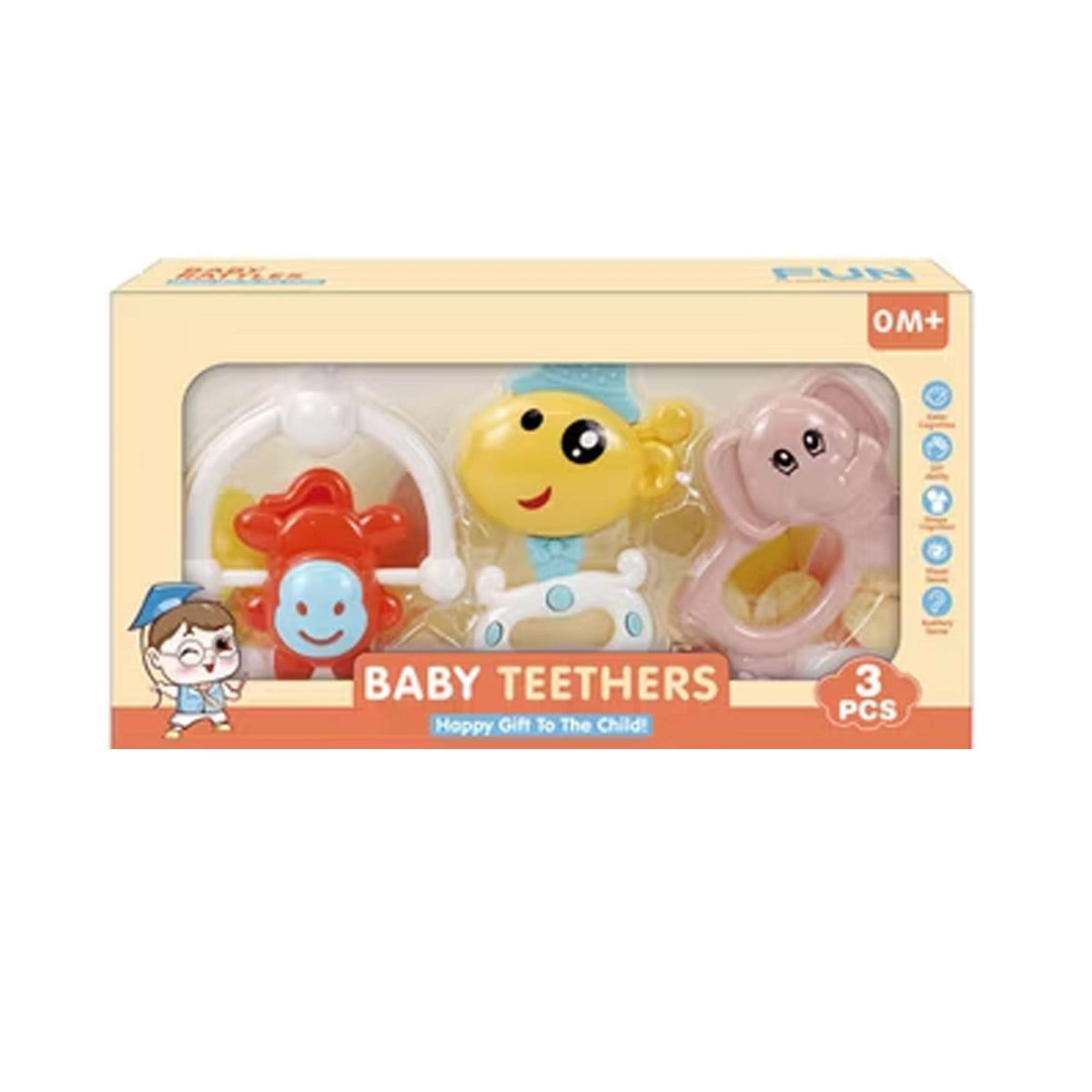 Set de sonajeros para bebés 3 pzs en bandeja diseño mascotas (3)