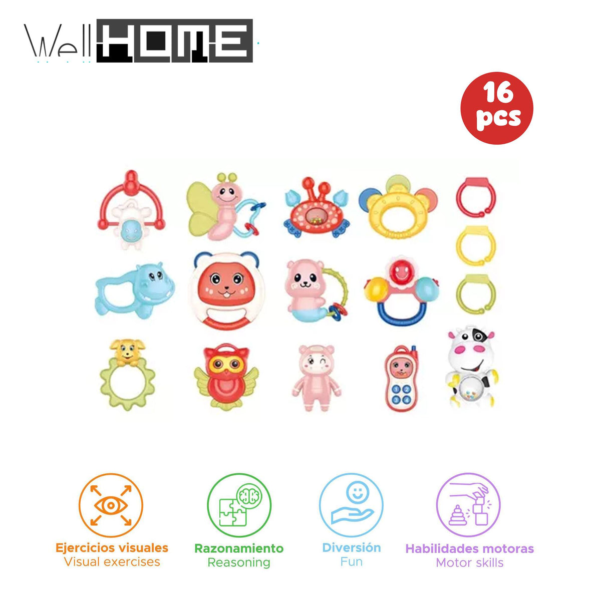 Set de sonajeros para bebés 16 pzs para desarrollo sensorial (2)